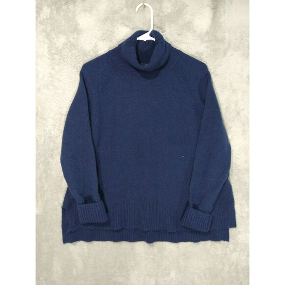 J Crew Sweater Womens Medium Blue Merino Wool Alpaca Blend Turtleneck Pullover - Picture 1 of 7
